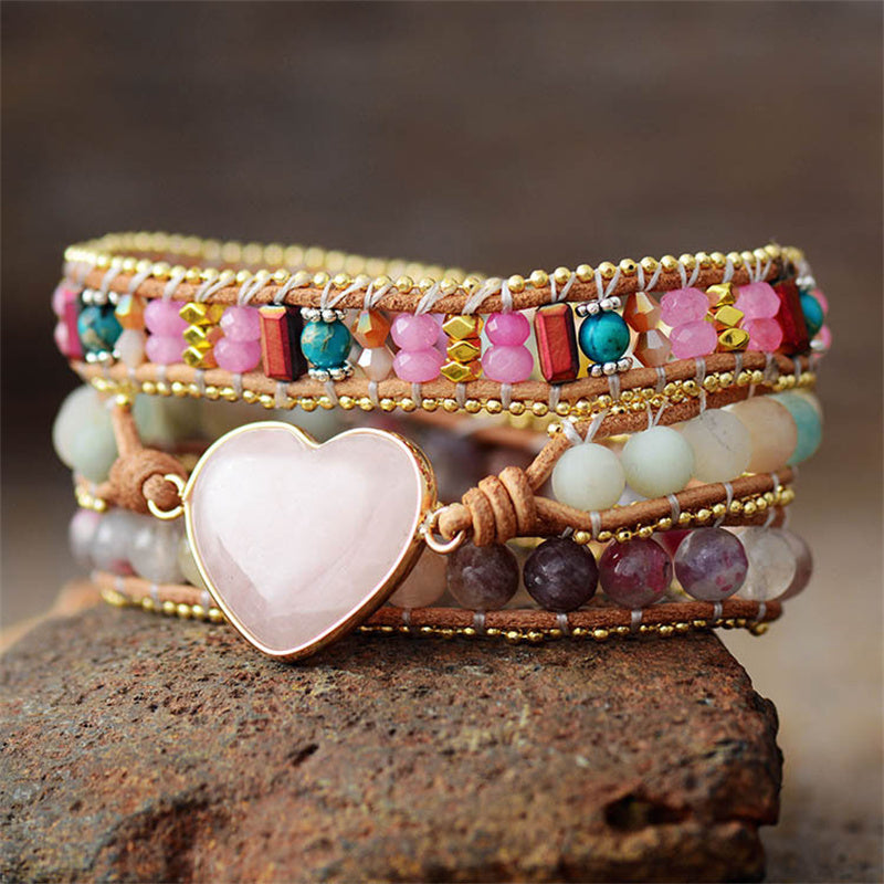 Intense Rose Quartz Heart Bracelet