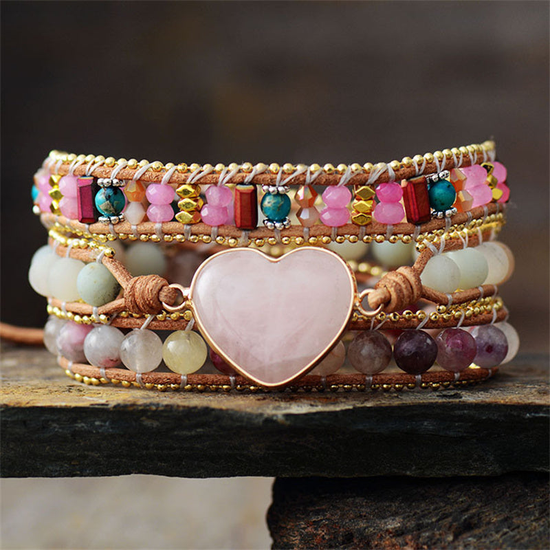 Intense Rose Quartz Heart Bracelet