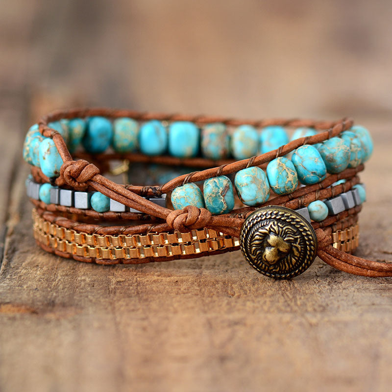 TURQUOISE & JASPER HEALING WRAP BRACELET