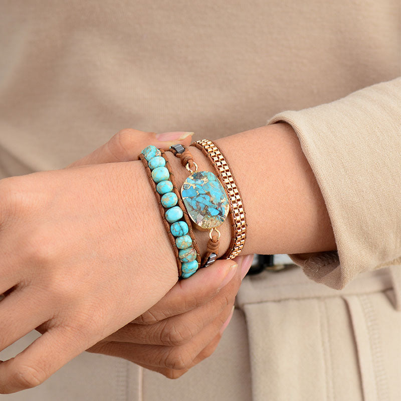 TURQUOISE & JASPER HEALING WRAP BRACELET