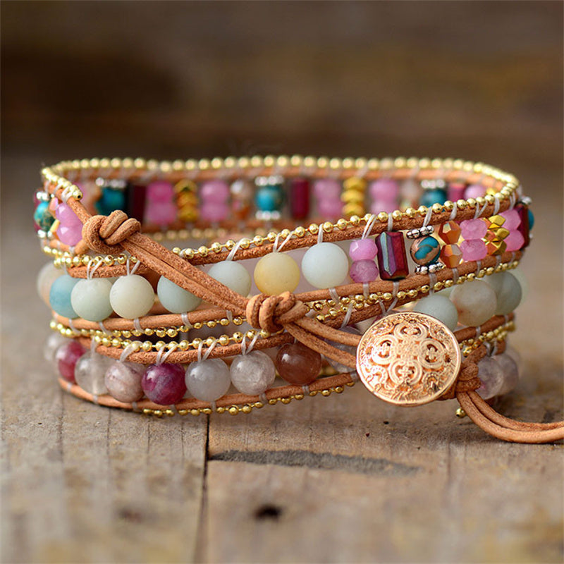 Intense Rose Quartz Heart Bracelet