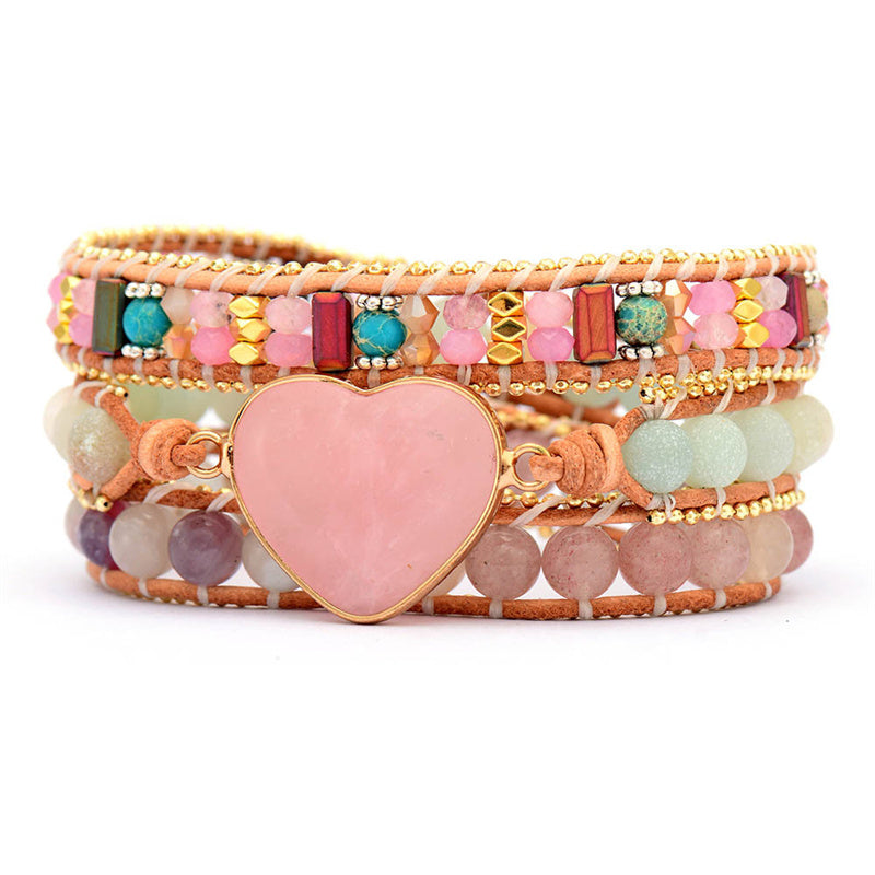 Intense Rose Quartz Heart Bracelet