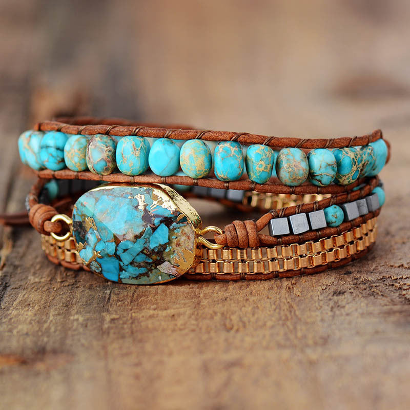 TURQUOISE & JASPER HEALING WRAP BRACELET