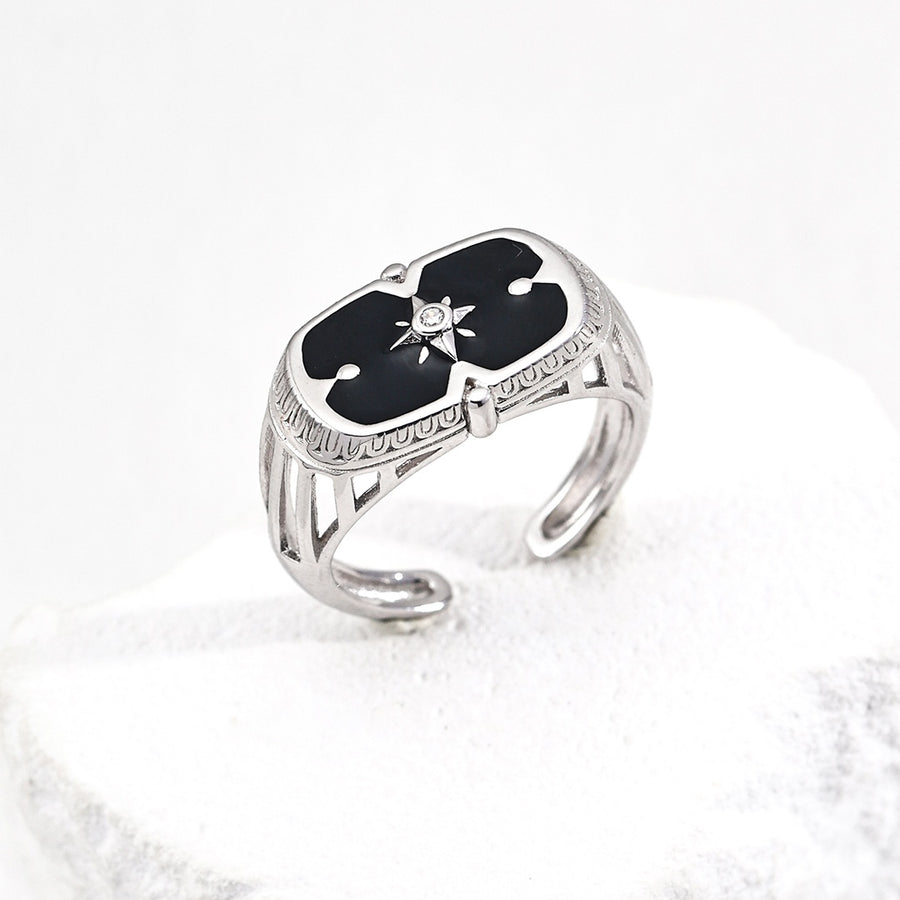 S925 Silver Artistic Blue-Black Glaze Ring