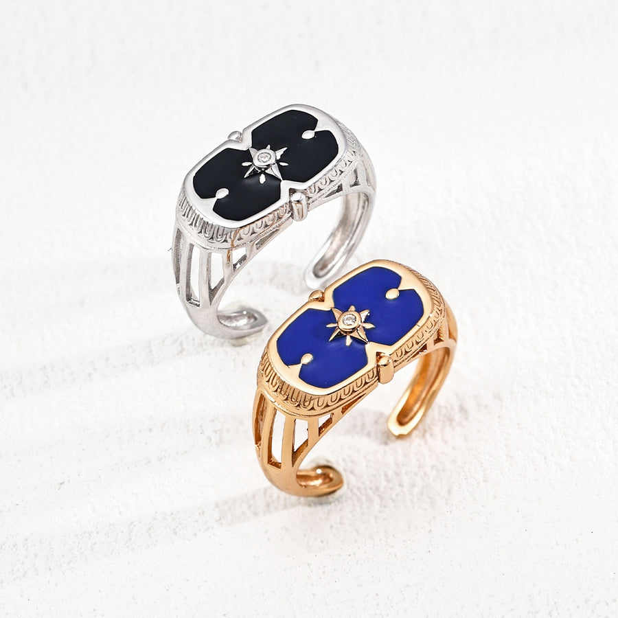S925 Silver Artistic Blue-Black Glaze Ring
