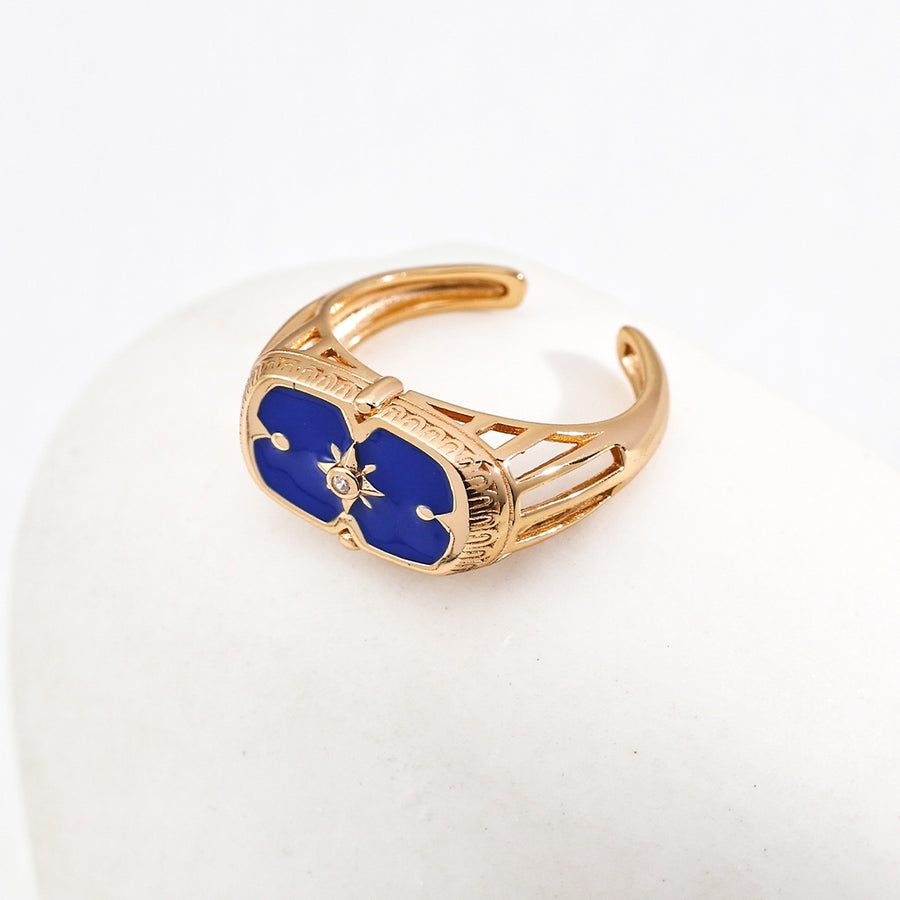 S925 Silver Artistic Blue-Black Glaze Ring