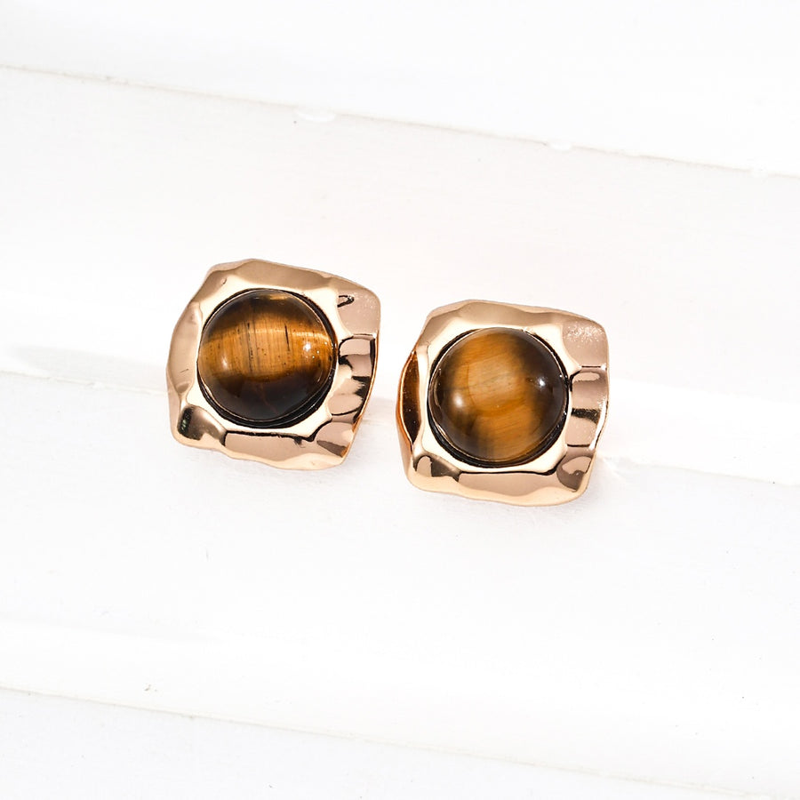 Minimalist S925 Silver Natural Tiger’s Eye Earrings