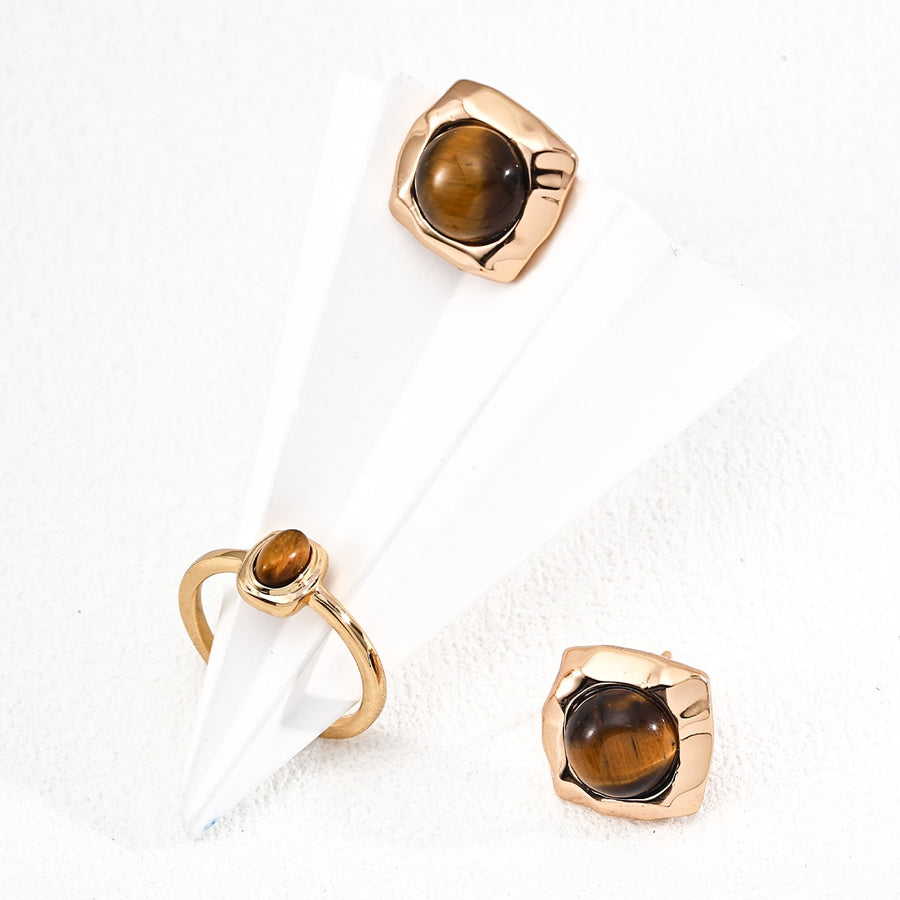Minimalist S925 Silver Natural Tiger’s Eye Earrings