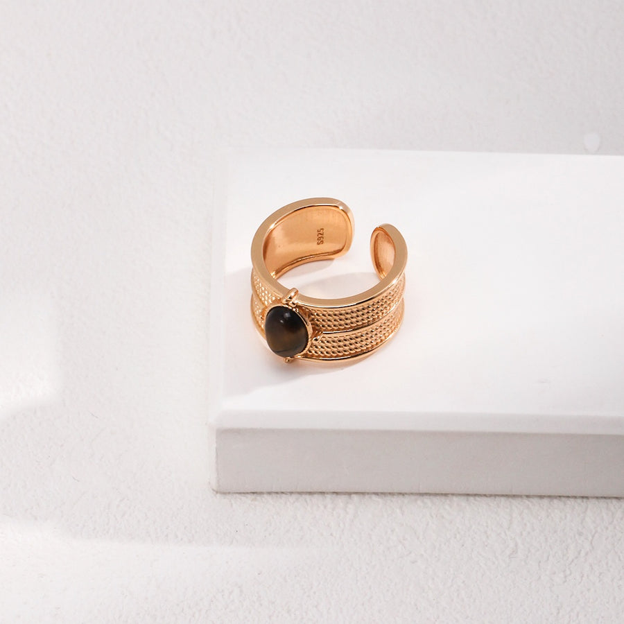 S925 Silver Adjustable Tiger’s Eye Ring